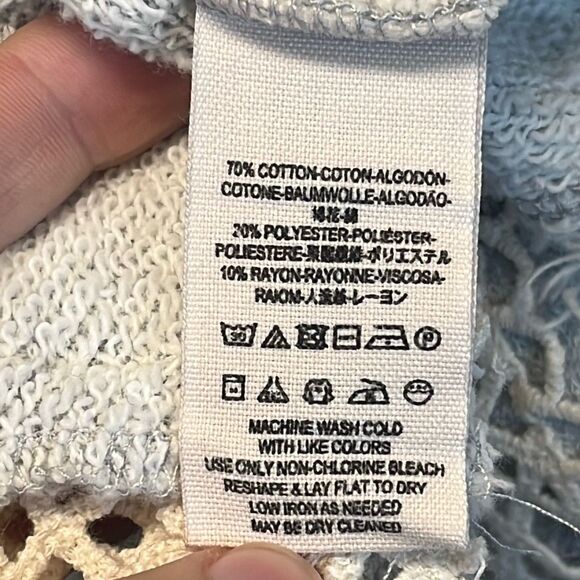 FREE PEOPLE Sweatshirt Women's XS Gray Cream Victorian Lace Crochet Open Back - Picture 8 of 11